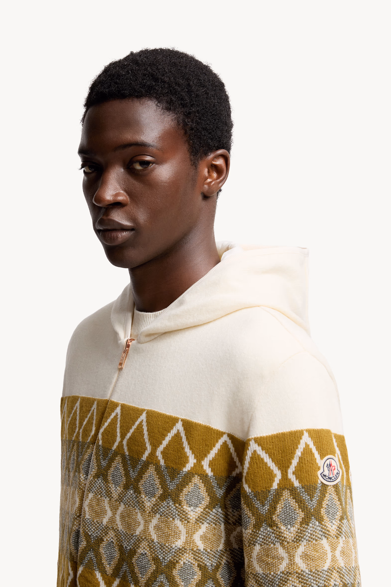 Reversible Wool Zip-Up Hoodie Men White & Green Moncler 7